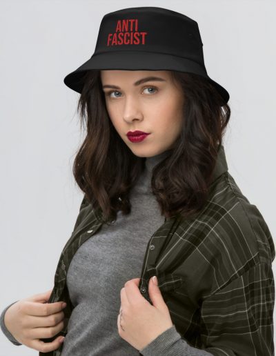 Anti-Fascist Red Old School Bucket Hat