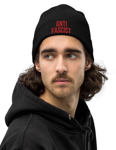 Anti-Fascist Red Organic Ribbed Beanie