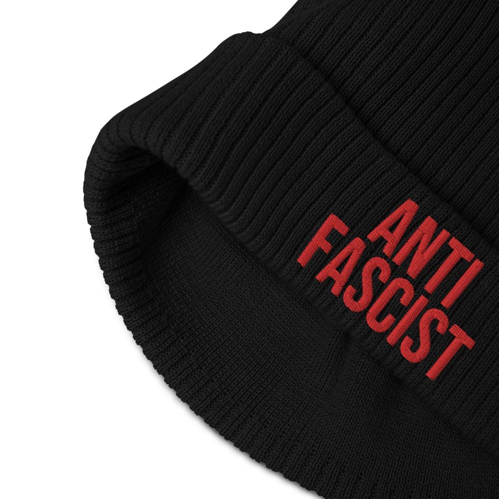Anti-Fascist Red Organic Ribbed Beanie