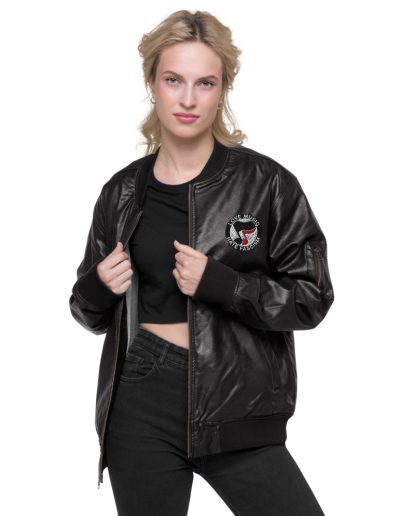 Love Music Hate Fascism Leather Bomber Jacket