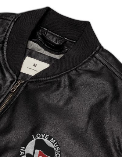 Love Music Hate Fascism Leather Bomber Jacket