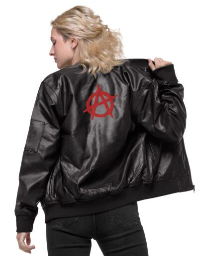 Anarchy Red Anarchist Symbol Leather Bomber Jacket