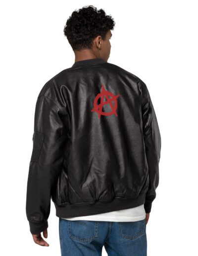 Anarchy Red Anarchist Symbol Leather Bomber Jacket