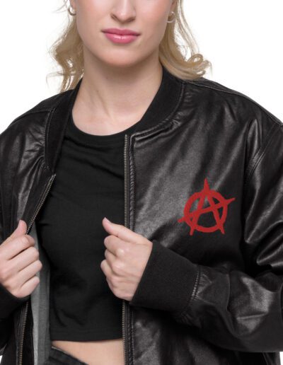 Anarchy Red Anarchist Symbol Leather Bomber Jacket