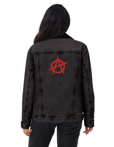 Anarchy Red Anarchist Symbol Unisex Denim Sherpa Jacket