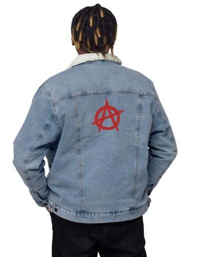 Anarchy Red Anarchist Symbol Unisex Denim Sherpa Jacket