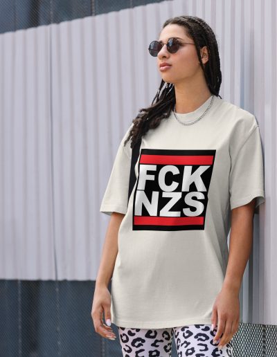 Make a bold statement with the FCK NZS Fuck Nazis Oversized Faded T-shirt. Printed with the vibrant and durable DTF (direct to film) technique, this shirt features a striking design to show your stance against fascism. Made from 100% carded cotton, it offers a boxy, oversized fit for ultimate comfort and style. Wear it proudly to raise awareness and stand up for what’s right.