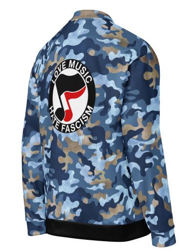 Love Music Hate Fascism Unisex Camo Bomber Jacket