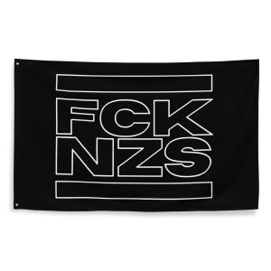 The FCK NZS Outline Flag is a bold statement piece for any space. Made from 100% durable polyester, this flag features two sturdy iron grommets for easy hanging. The minimalist FCK NZS outline design stands out, delivering a powerful anti-fascist message. Perfect for indoor or outdoor display, this flag is built to withstand the elements while showing your support for the cause. Whether at home, at rallies, or at events, make your stance clear with this eye-catching flag.