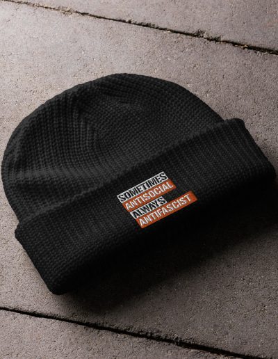 Sometimes Antisocial Always Antifascist Fisherman Beanie