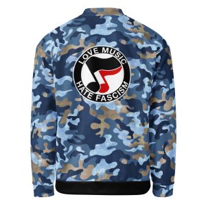 Love Music Hate Fascism Unisex Camo Bomber Jacket