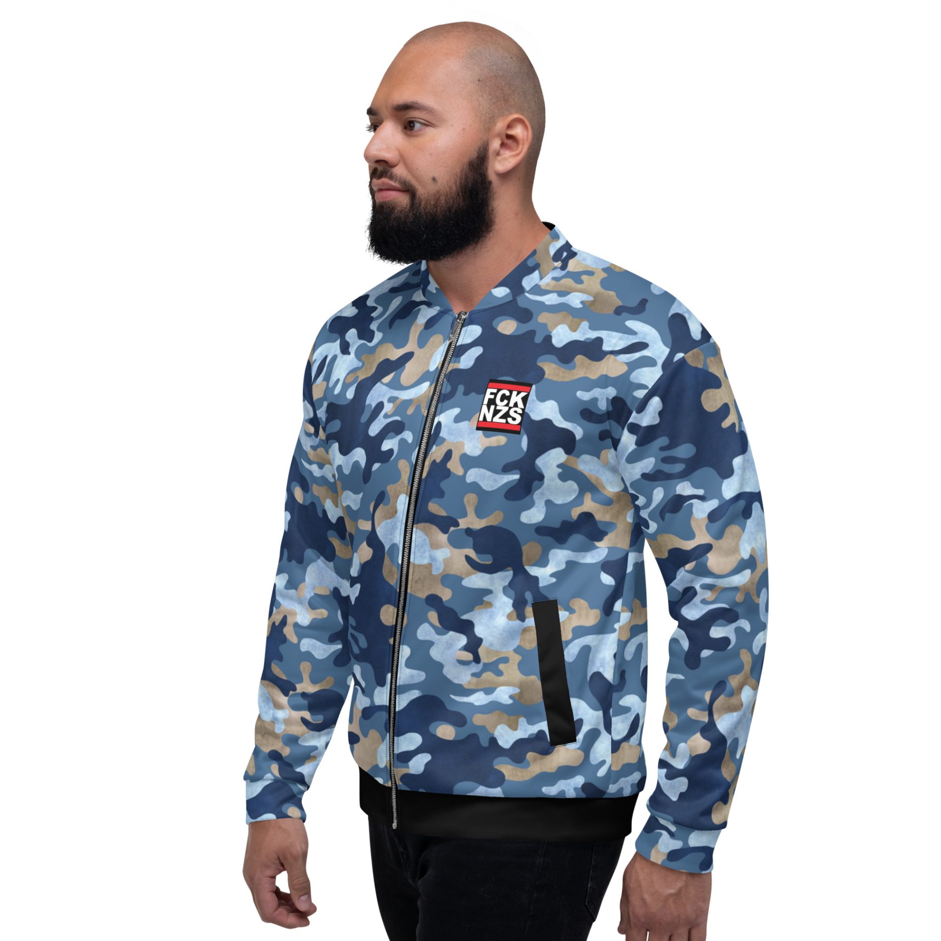 Love Music Hate Fascism Unisex Camo Bomber Jacket