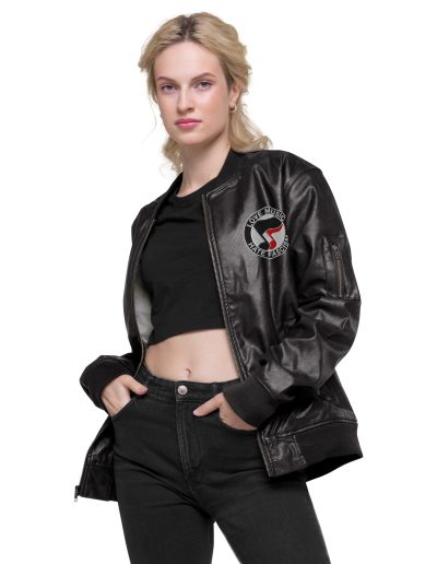 Love Music Hate Fascism Leather Bomber Jacket