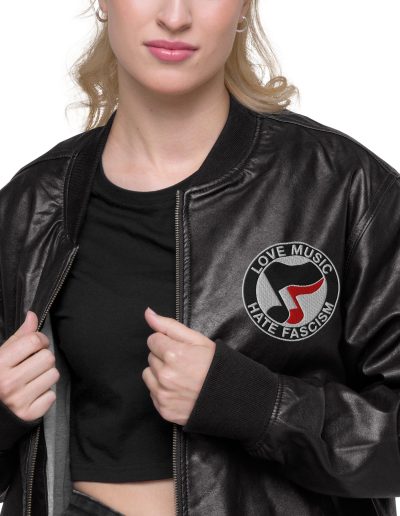 Love Music Hate Fascism Leather Bomber Jacket