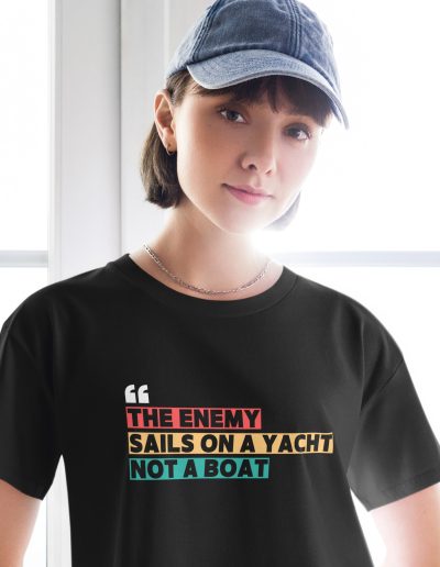 THE ENEMY SAILS ON A YACHT, NOT A BOAT Women’s Crop Top