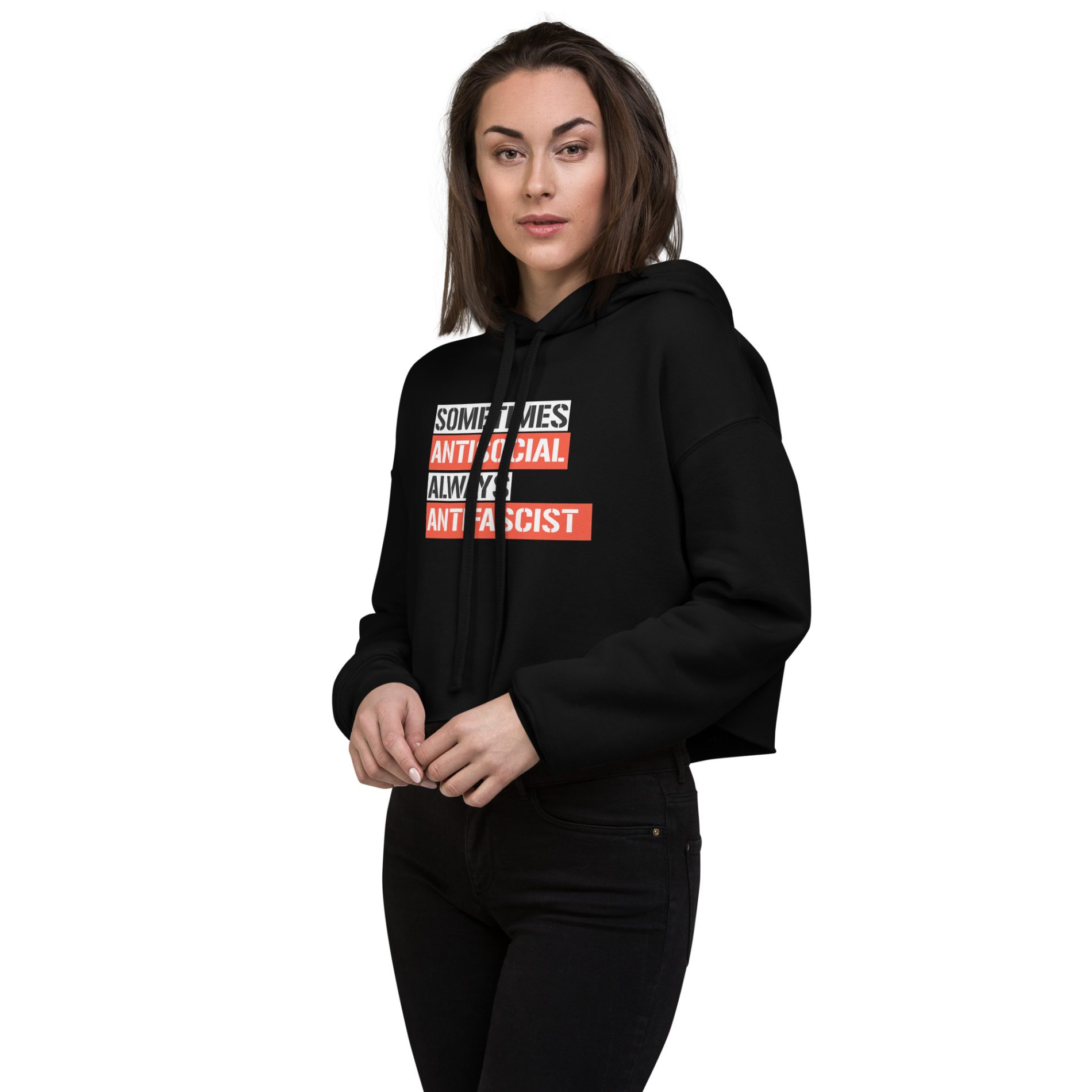 Sometimes Antisocial Always Antifascist Crop Hoodie