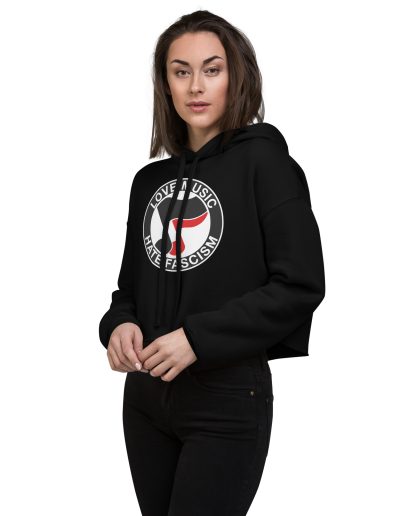 Love Music Hate Fascism Crop Hoodie