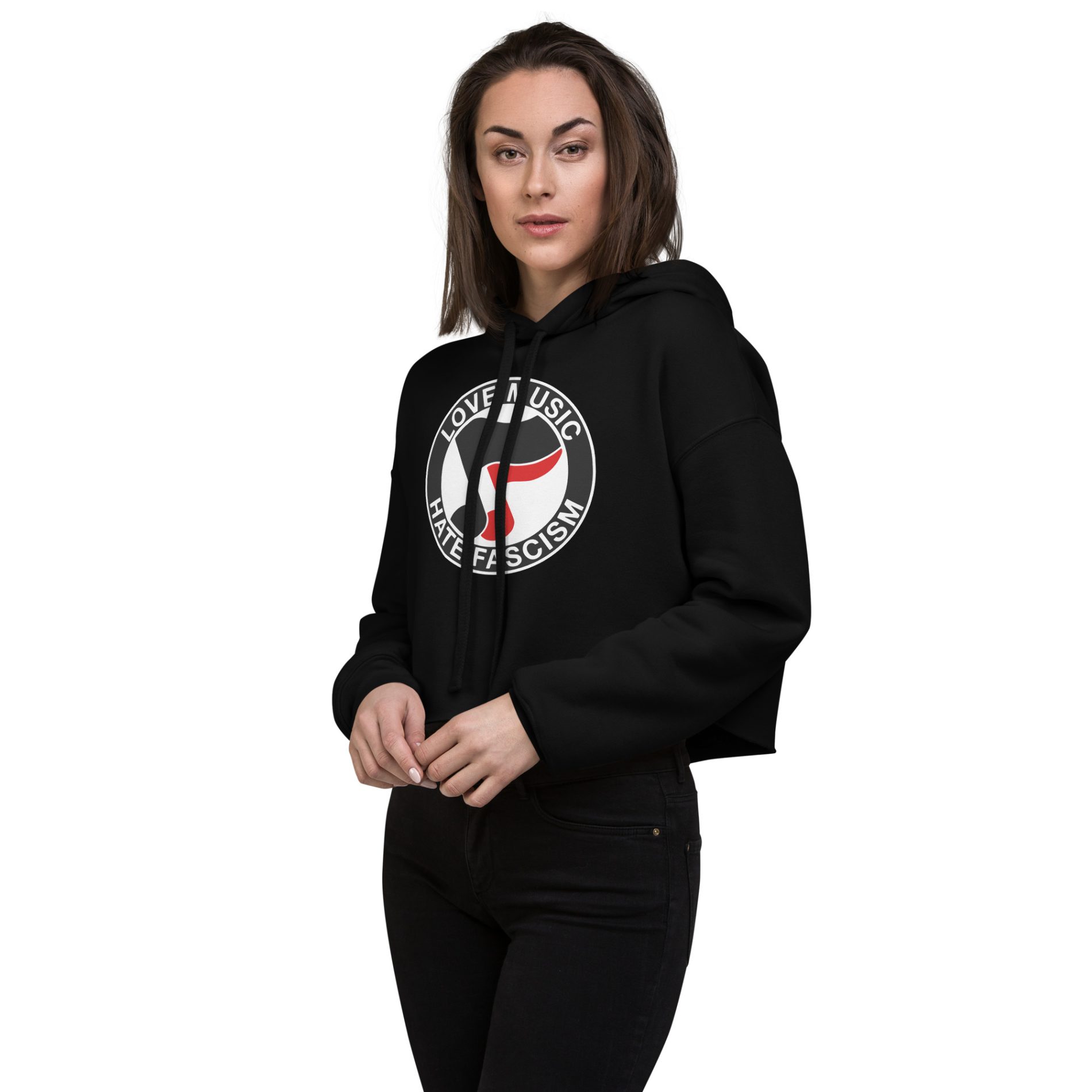Love Music Hate Fascism Crop Hoodie