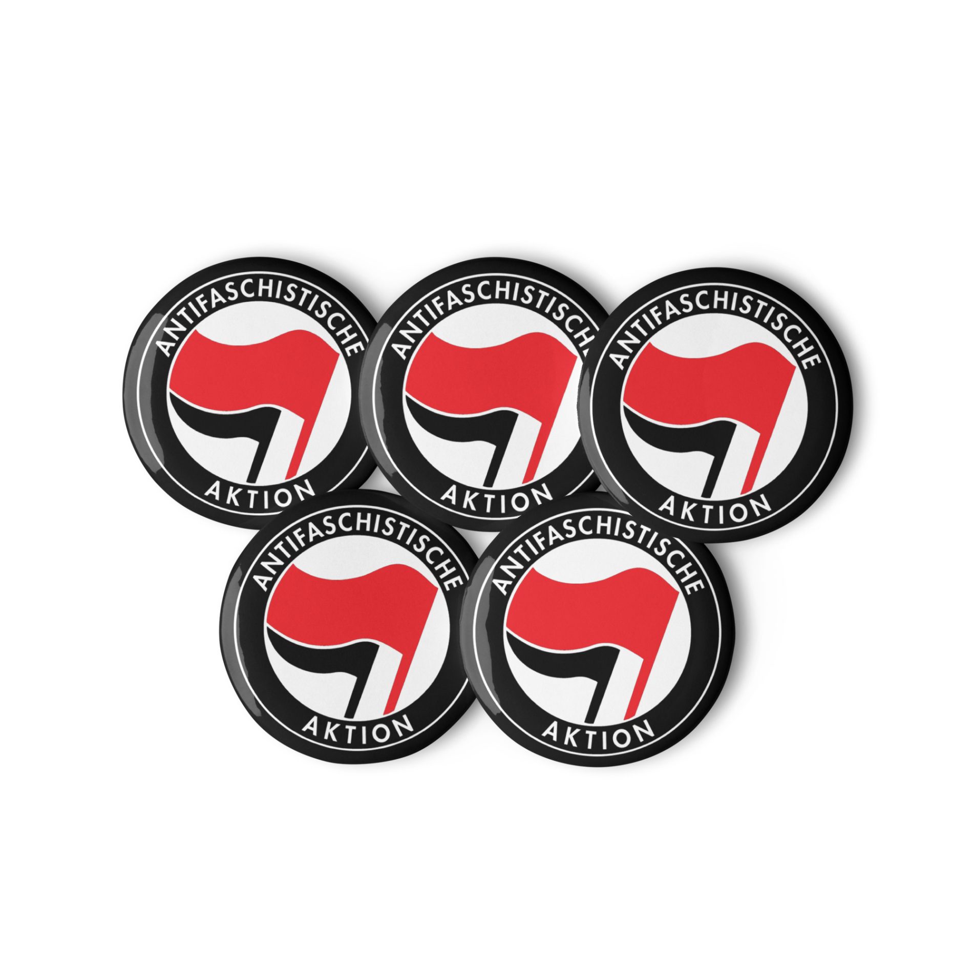 Antifaschistische Aktion Flag Set of Black Pin Buttons