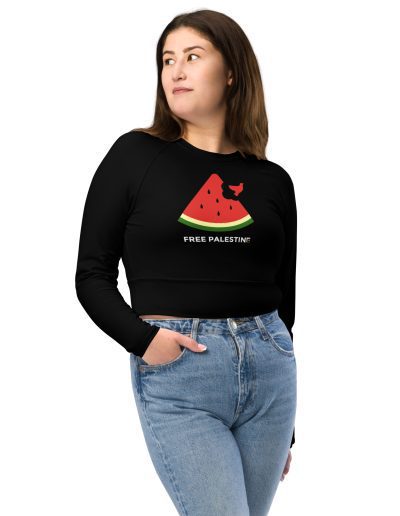 Free Palestine Watermelon Recycled Long-sleeve Crop Top