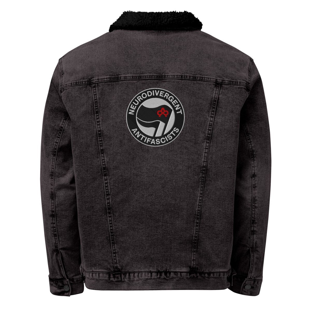 Neurodivergent Antifascists Denim Sherpa Jacket