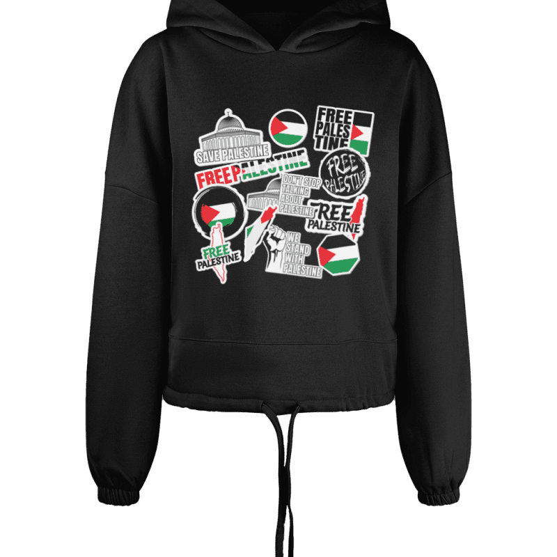 Free Palestine Stickers Women’s Cropped Oversized Hoodie