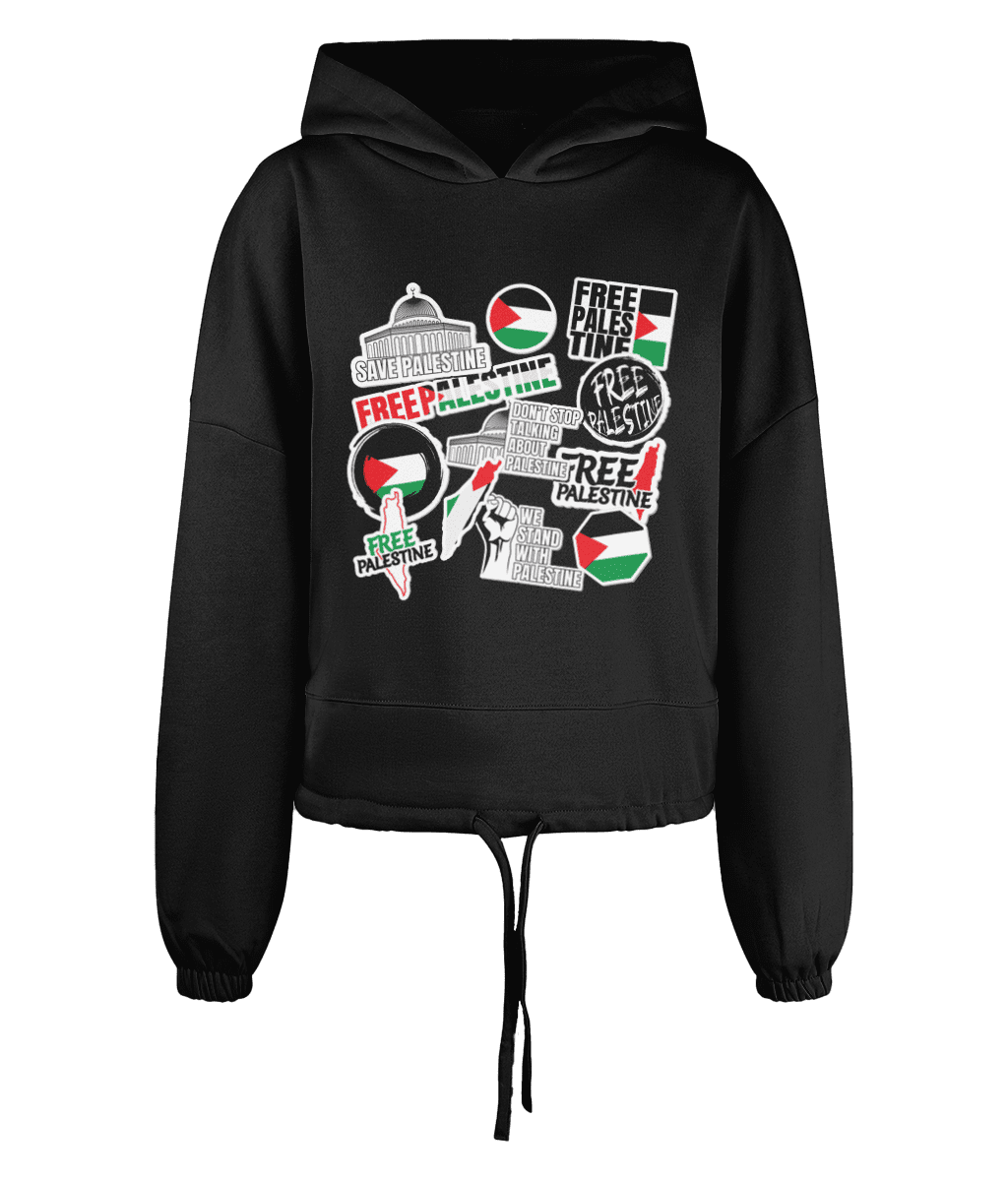 Free Palestine Stickers Women’s Cropped Oversized Hoodie