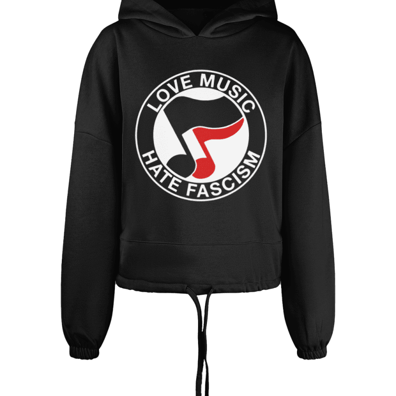 Love Music Hate Fascism Women’s Cropped Oversized Hoodie