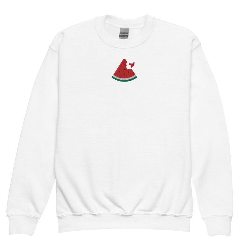 Free Palestine Watermelon Embroidery Kids Sweatshirt